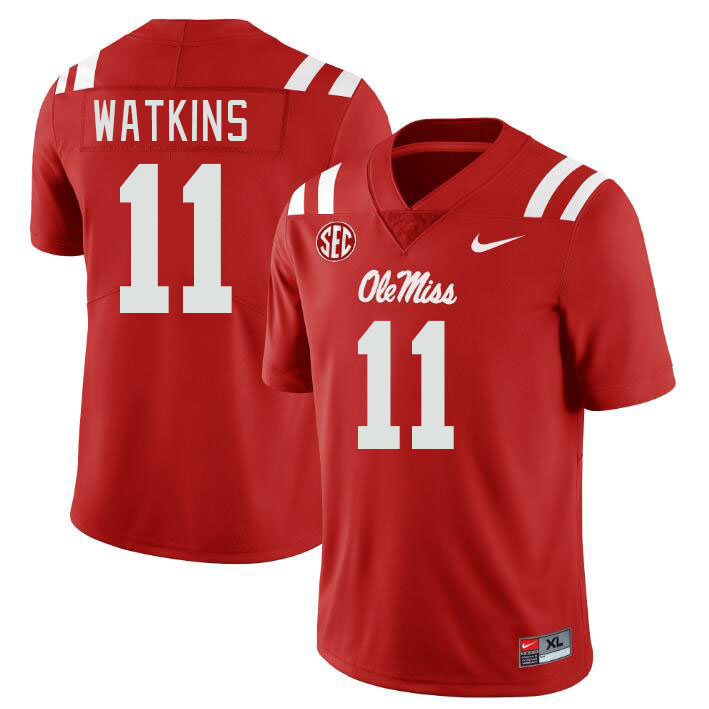 Ole Miss Rebels #11 Jordan Watkins College Football Jerseys Stitched Sale-Red